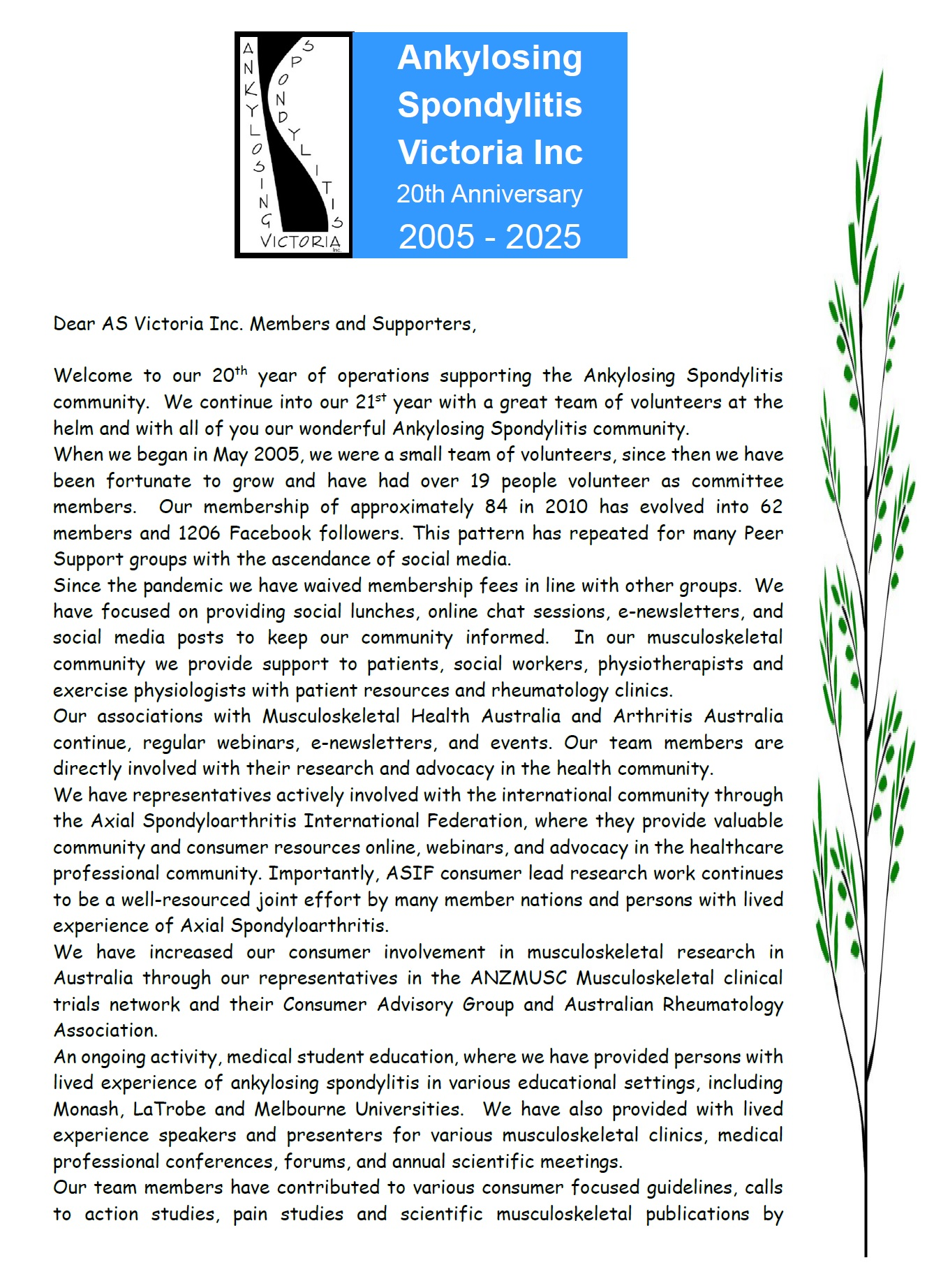 AS Vic 20th Anniversary Letter